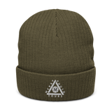 Ribbed Knit Beanie w/ Triangle Logo - Embroidered (Various Colors)