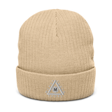 Ribbed Knit Beanie w/ Triangle Logo - Embroidered (Various Colors)