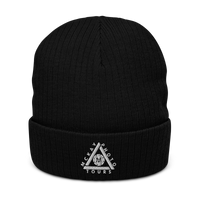 Ribbed Knit Beanie w/ Triangle Logo - Embroidered (Various Colors)