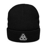 Ribbed Knit Beanie w/ Triangle Logo - Embroidered (Various Colors)