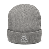 Ribbed Knit Beanie w/ Triangle Logo - Embroidered (Various Colors)