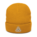 Ribbed Knit Beanie w/ Triangle Logo - Embroidered (Various Colors)