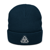 Ribbed Knit Beanie w/ Triangle Logo - Embroidered (Various Colors)